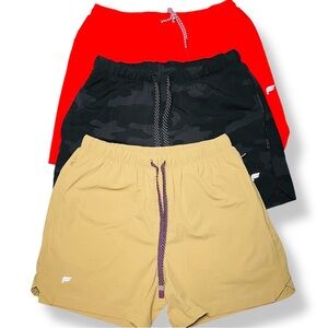 Bundle of 3 FABLETICS Mens Small Swimming Trunks Shorts Red Tan Camo 5" Lined